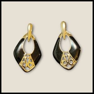 Vintage 1980's Black Enamel Post Earrings Openwork